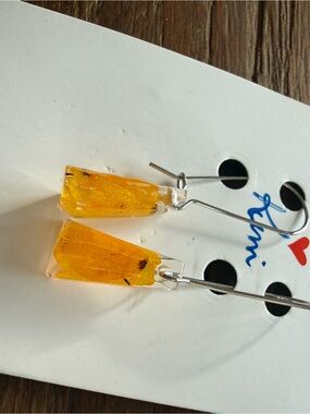 Handcrafted Amber Resin Drop Earrings - Yellow